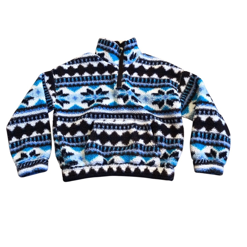 Offline by Aerie Women’s Quarter Zip Sweater Blue and Black Aztec Pattern